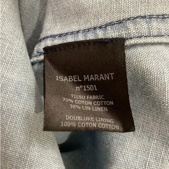 Isabel Marant Etoile Paul Batik Indigo Chambray Button Up Shirt Blue Size Medium - Picture 12 of 13